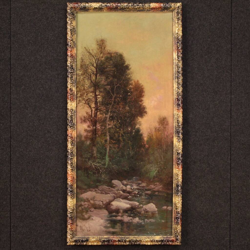 Signed painting landscape in impressionist style from the 19th century
