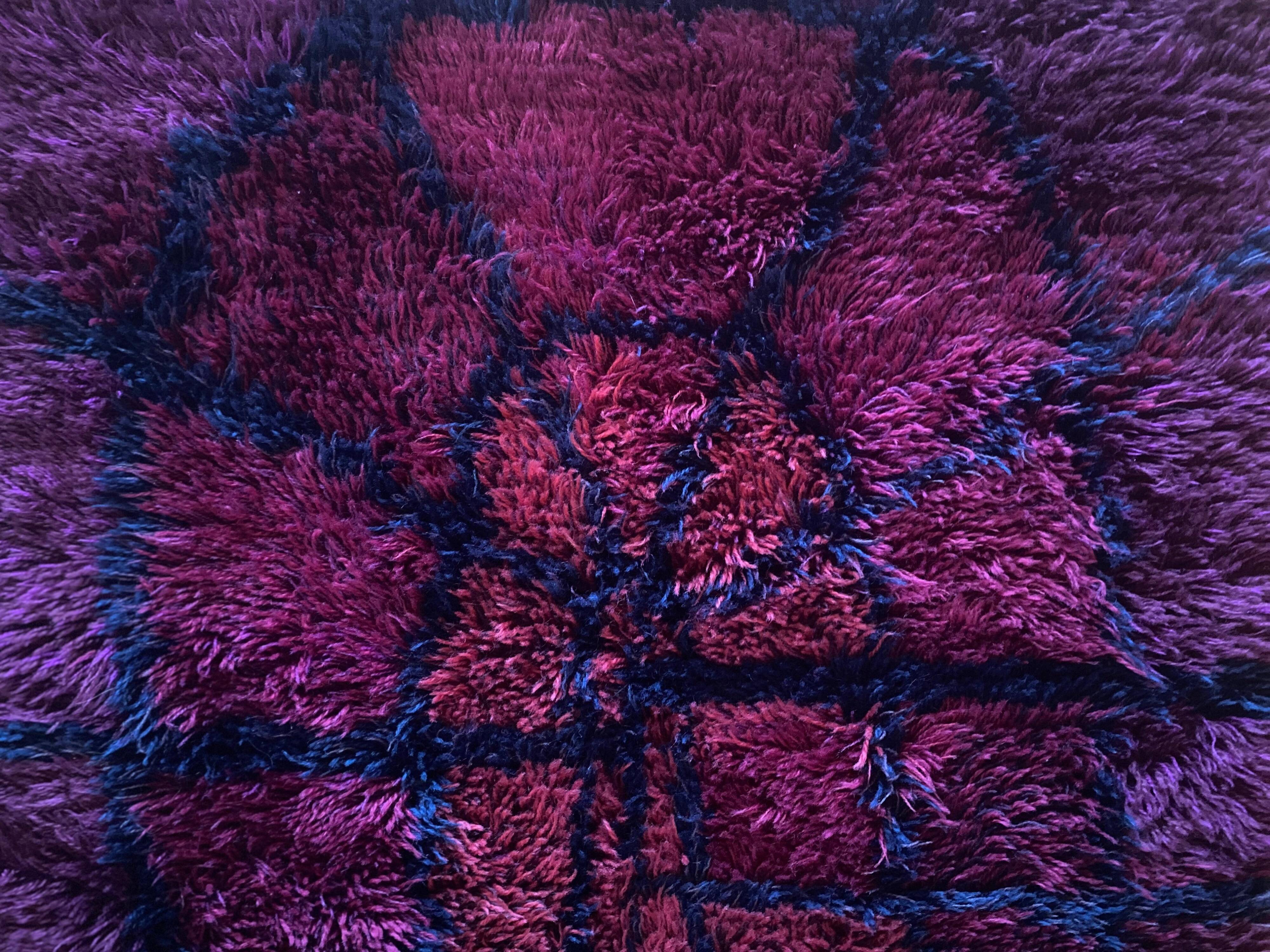 Mid-century Modern Bordeaux Red Rya Rug by Gull-Britt Johansson for NIAB, Sweden