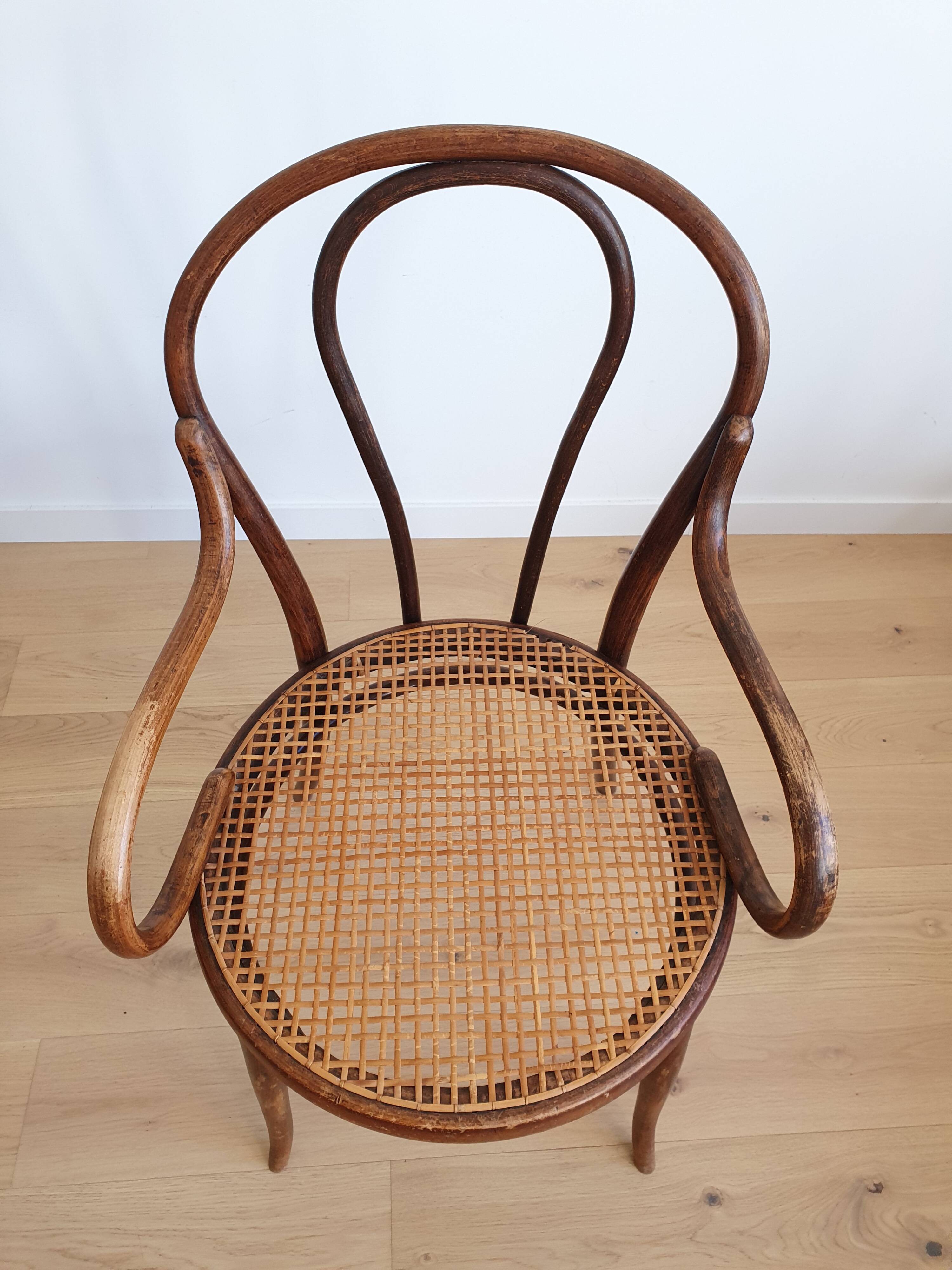 Thonet armchair in curved wood and canework