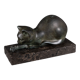 Art deco cat in regule by m. font green patina 1930 marble base