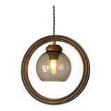 Wooden hanging light / vintage handmade rustic pendant lamp 1970's