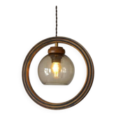 Wooden hanging light / vintage handmade rustic pendant lamp 1970's