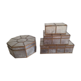 Pink brass and mother-of-pearl boxes