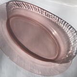 Plat oval verre rose bord ondulé