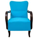 Pair of royal blue Art Deco armchairs in cotton and wood, 1920s.