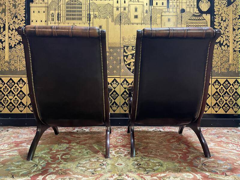 Pair of English Chesterfield leather armchairs