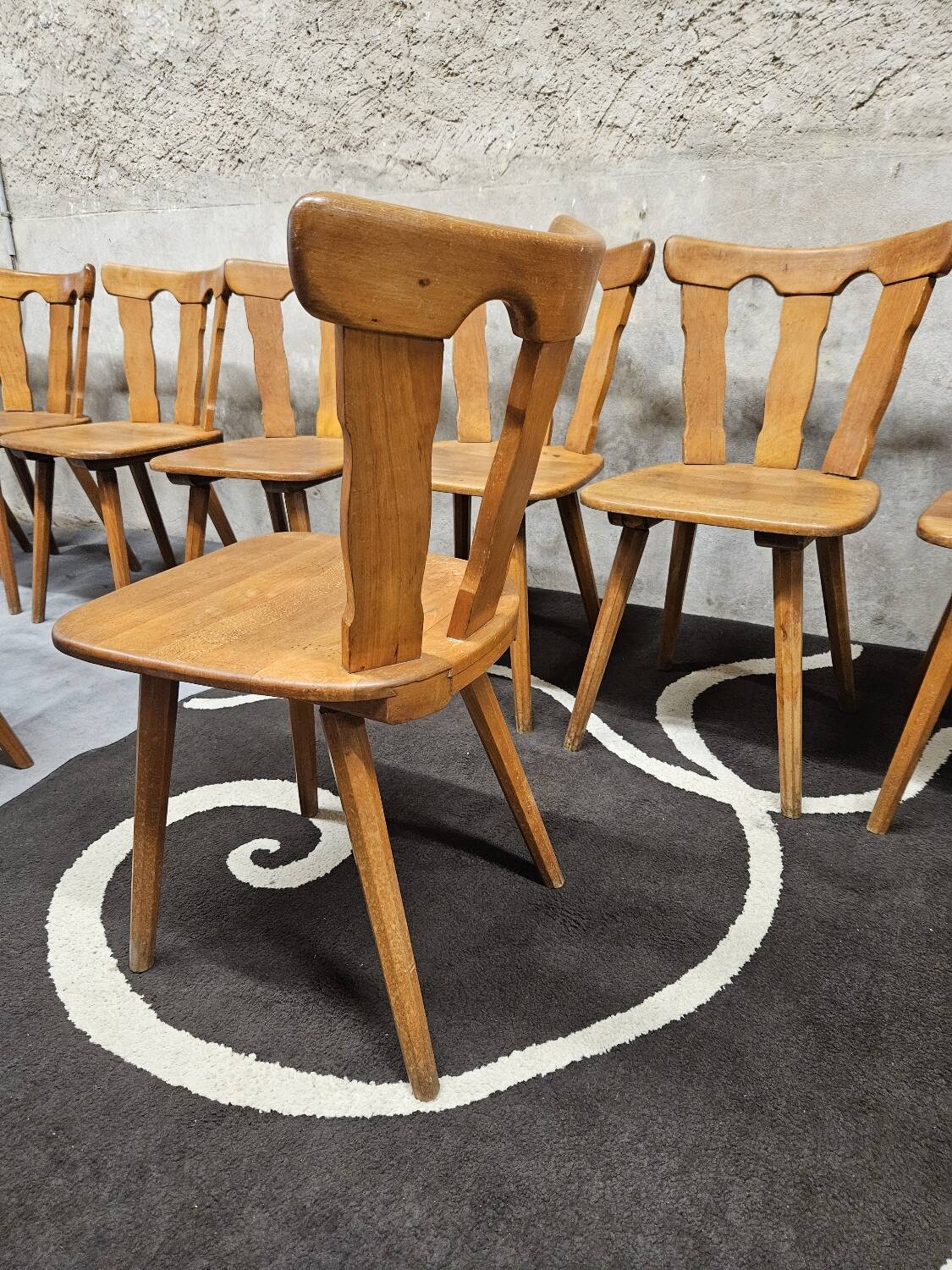 12 wooden bistro chairs, 1970