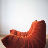 Amber corduroy Togo lounge chair with pouf and three-seat sofa by Michel Ducaroy for Ligne Roset, set of 3