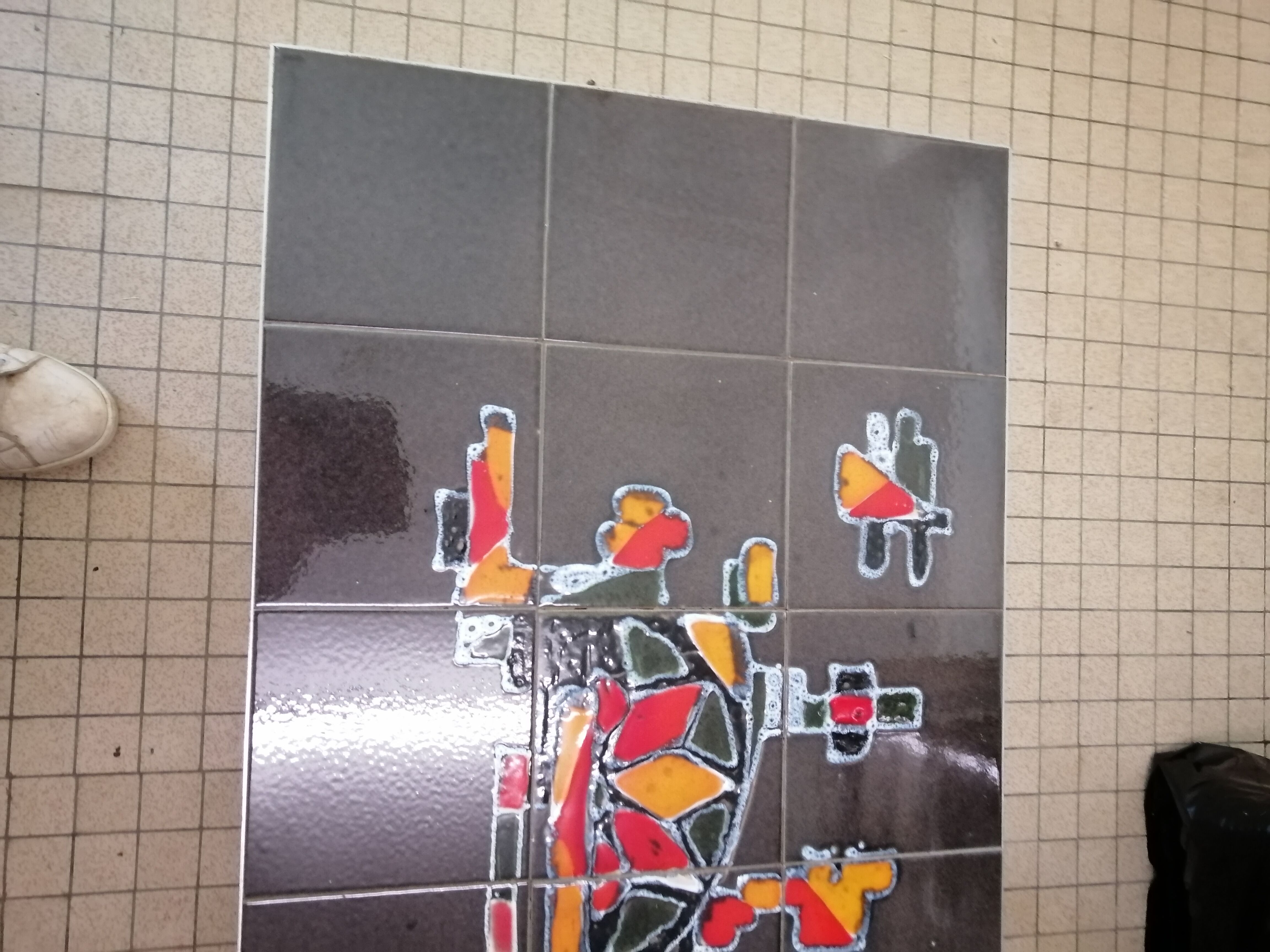 Art deco chrome metal and ceramic coffee table