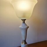 Neo-Empire style table lamp in alabaster and brass - V-shaped tulip shade
