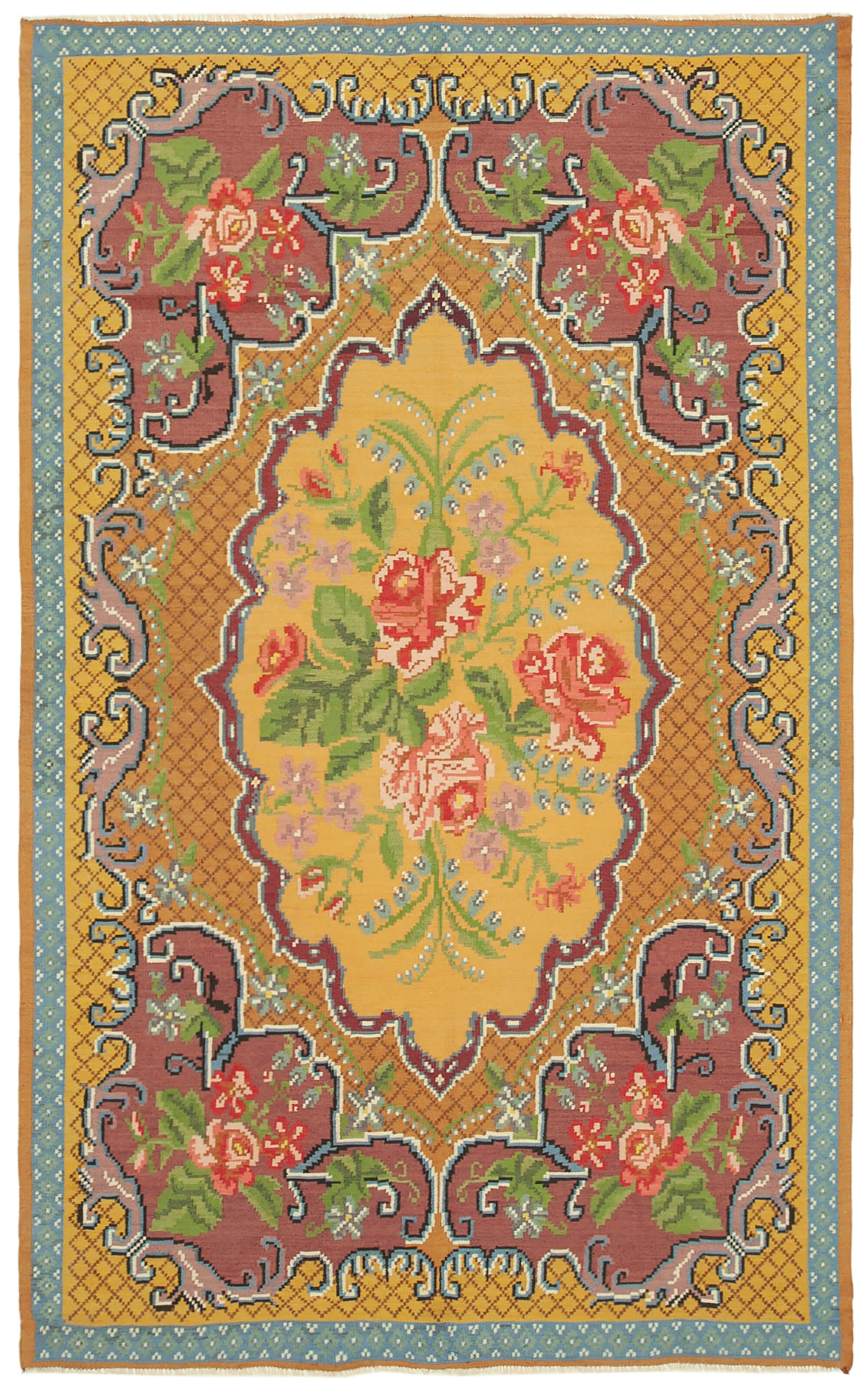 Handmade vintage moldovian yellow kilim 192 cm x 310 cm - 23379