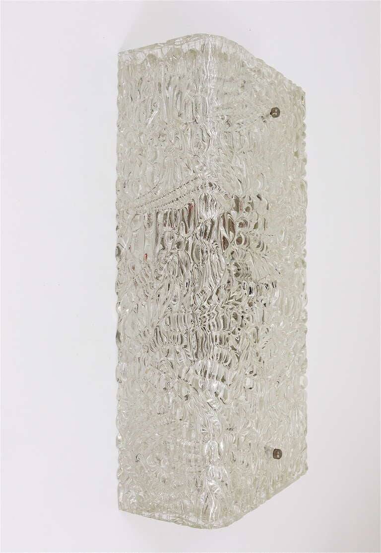 J.T. Kalmar Carré Wall Light and Ceiling Light in Textured Glass Midcentury, Vienna, 1950s