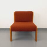 Vintage Fröscher armchair in orange fabric and wood from the 70s 80s
