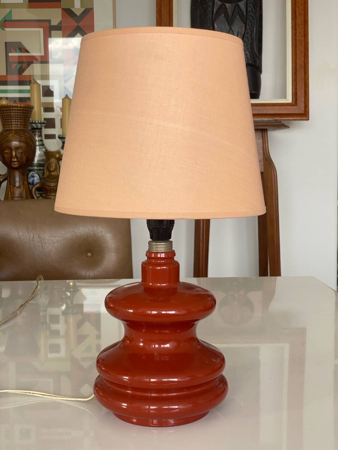 Ceramic rust bedside table lamp 1970 1980