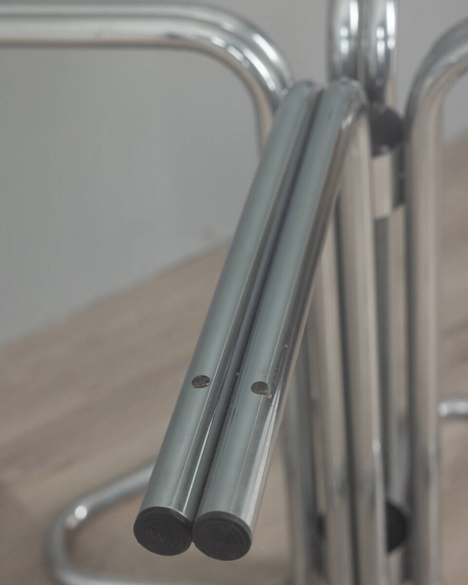 70s vintage square table in chromed metal and glass italian design