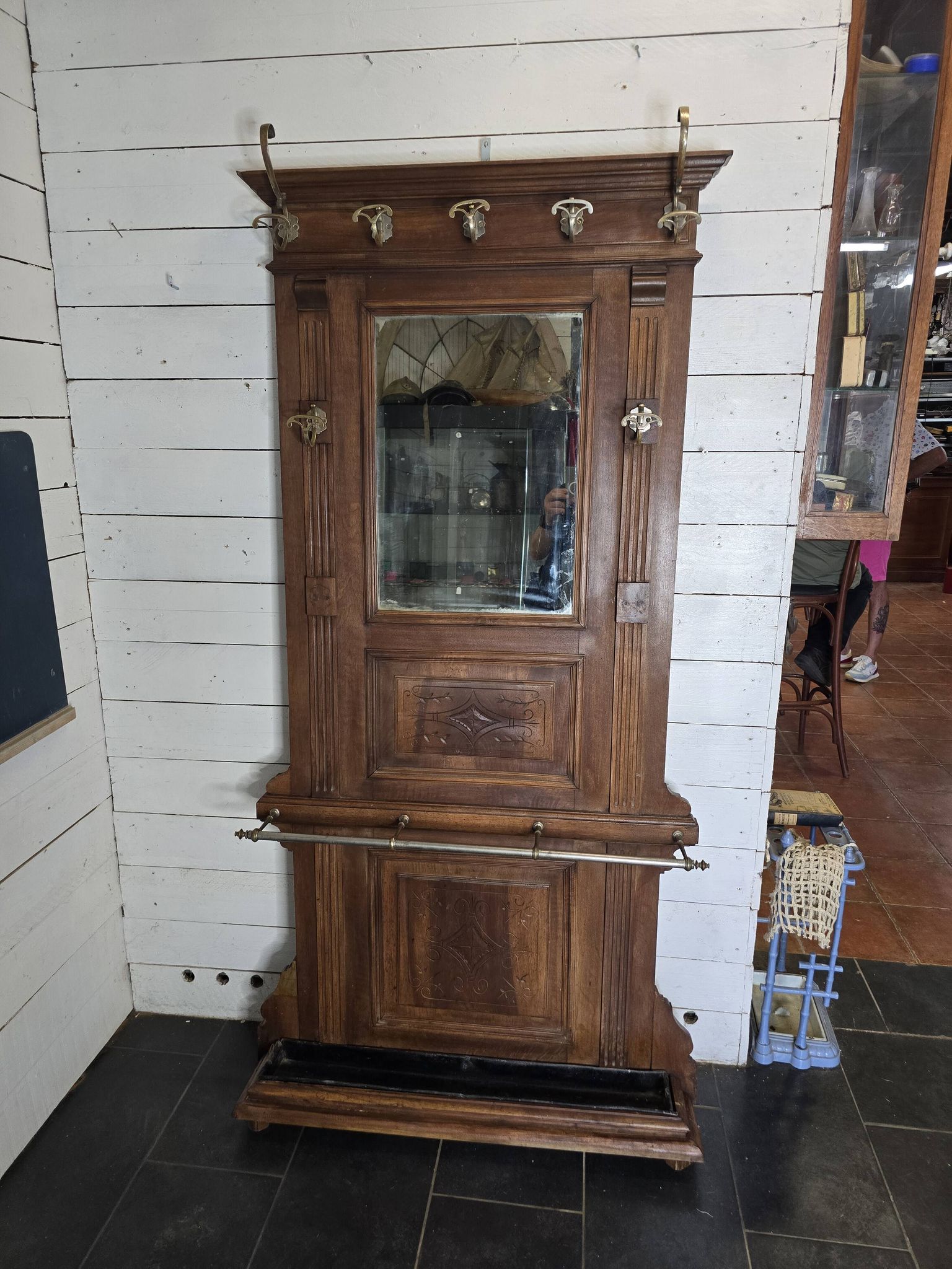 Old locker room or coat rack in walnut