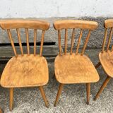 Set of 8 vintage bistro chairs – Warm stained wood – Compass legs