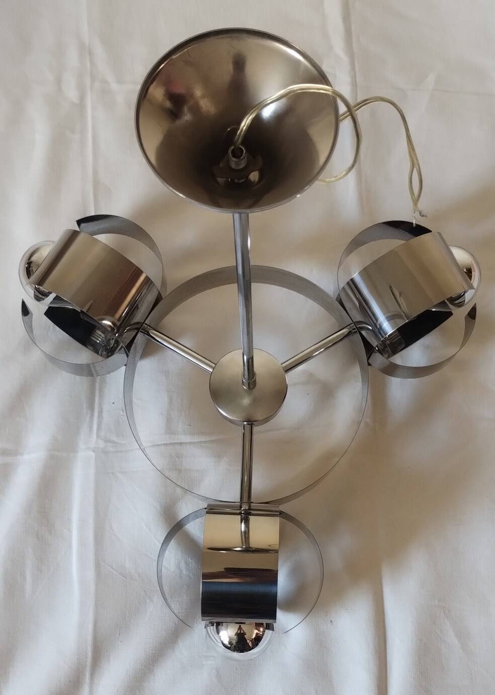 Space Age 3-light chandelier in chrome metal, 1970s