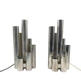 Hollywood regency set of 2 chromed table lamps, Sciolari Italy 1970s