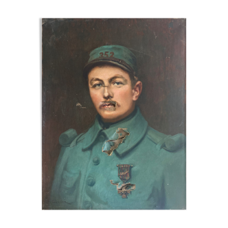 Tableau XIX° "Portrait de militaire" par Charles Lacour (1861-1941) à restaurer