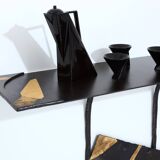 Pair of brutalist wrought iron consoles by Argueyrolles 1990