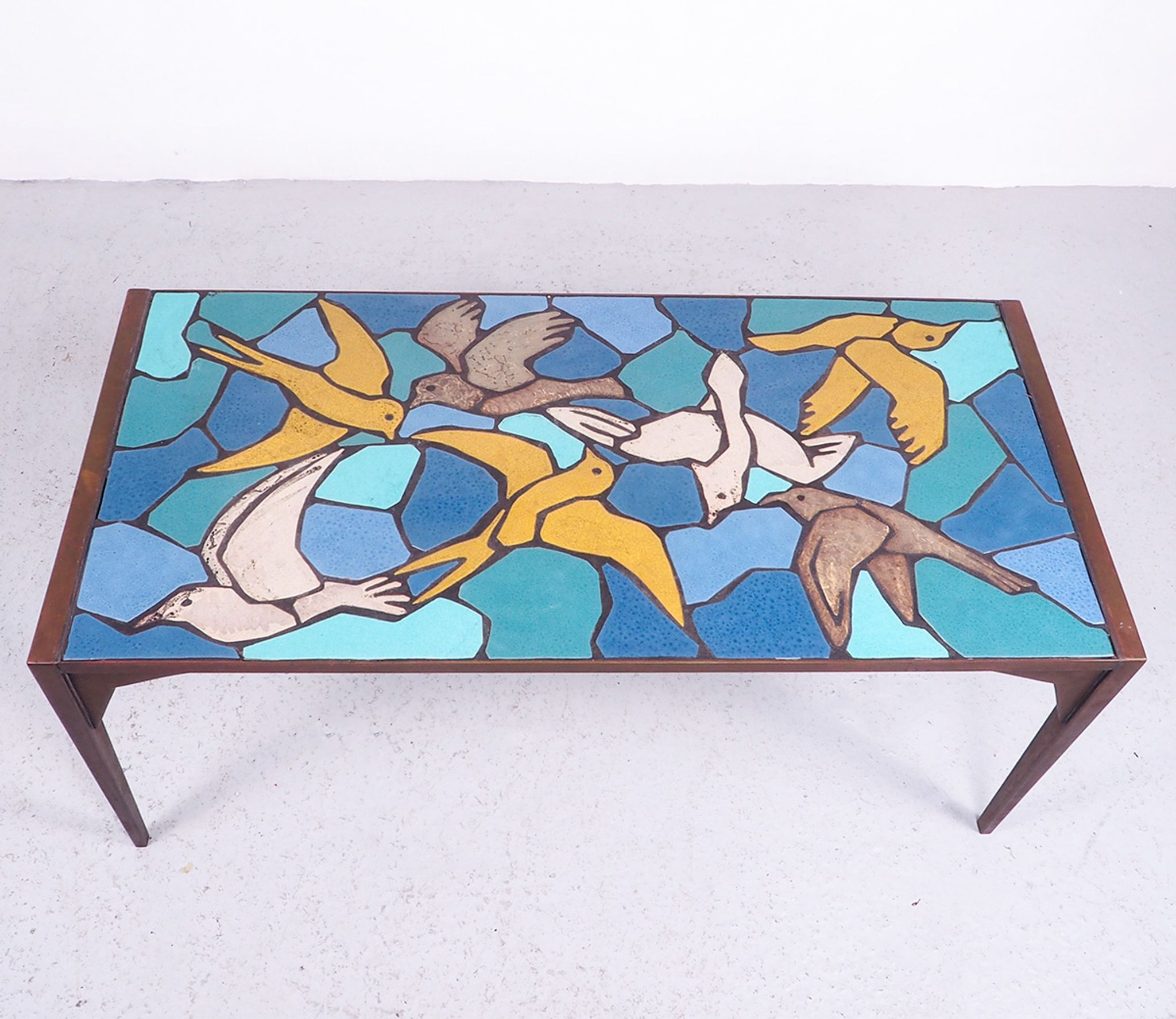 Ceramic mosaic tile coffee table with bird motif, 1970s