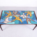 Ceramic mosaic tile coffee table with bird motif, 1970s