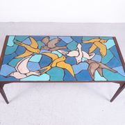 Ceramic mosaic tile coffee table with bird motif, 1970s
