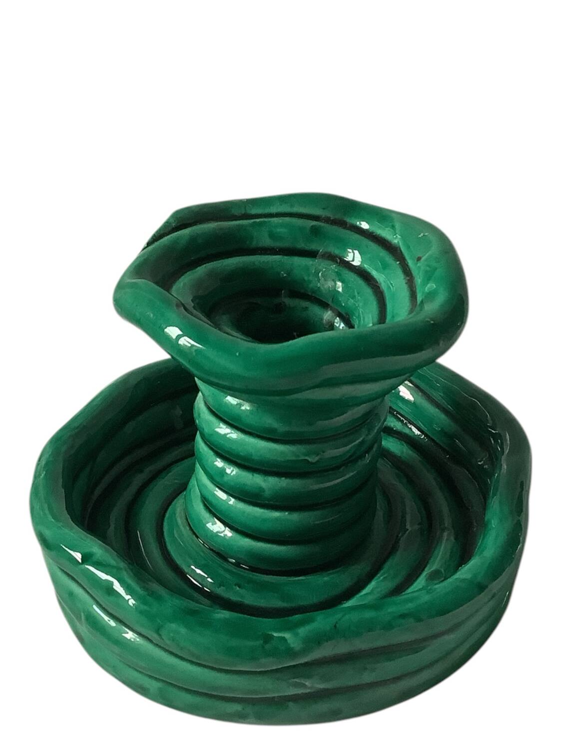 Candlestick in turquoise green glazed earthenware from Vallauris, 1950