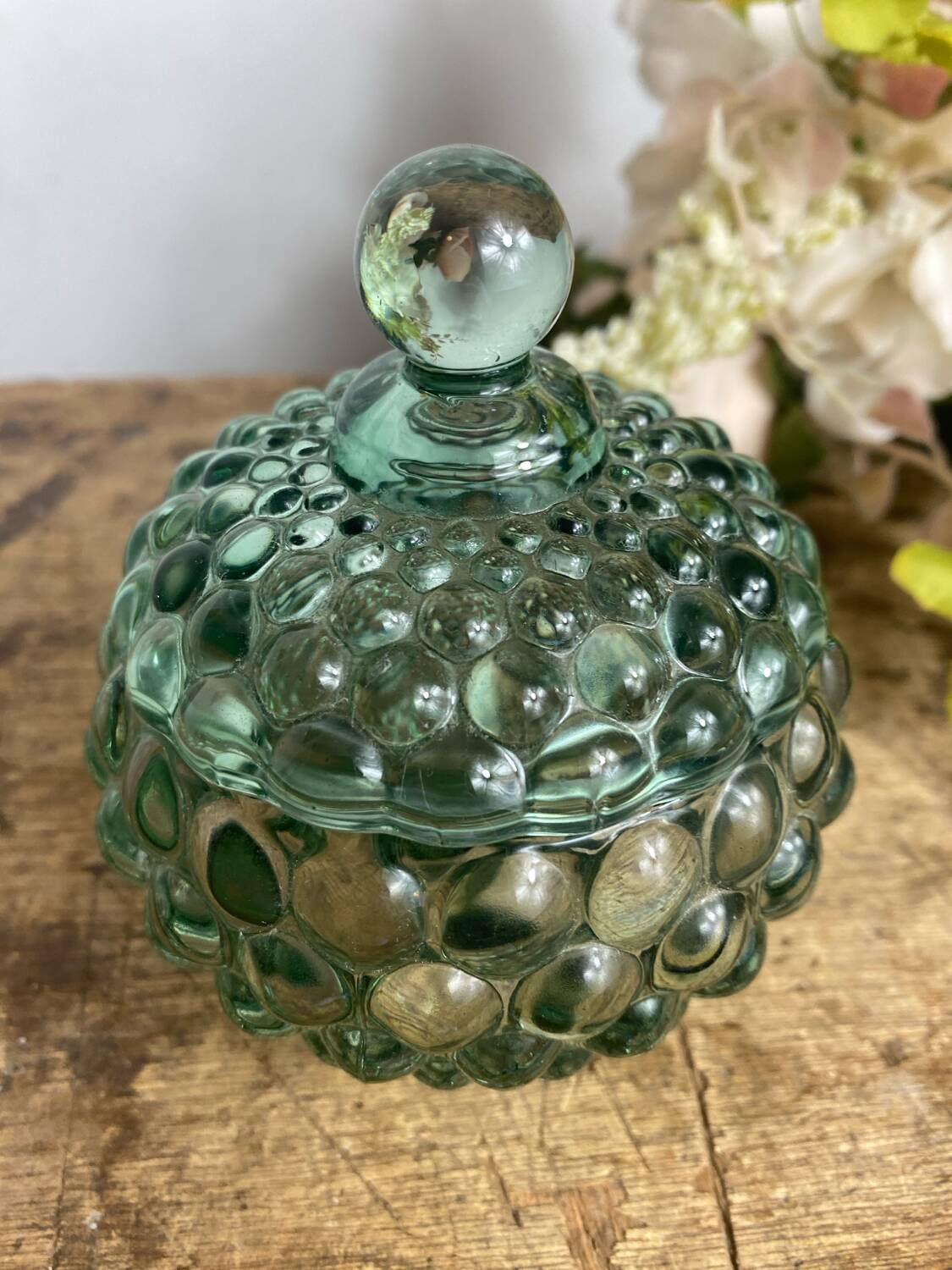 Glass candy box, embossed bubbles