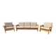 Brutalist-style bench and armchairs in 1970s pine.