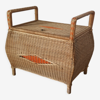 Coffre de rangement en osier vintage