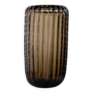 Vintage Murano glass vase from the 1990s by Paolo Crepax, large heavy amber glass vase with bubble design.