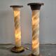 Pair of twisted column floor lamps in alabaster and marble, 1960