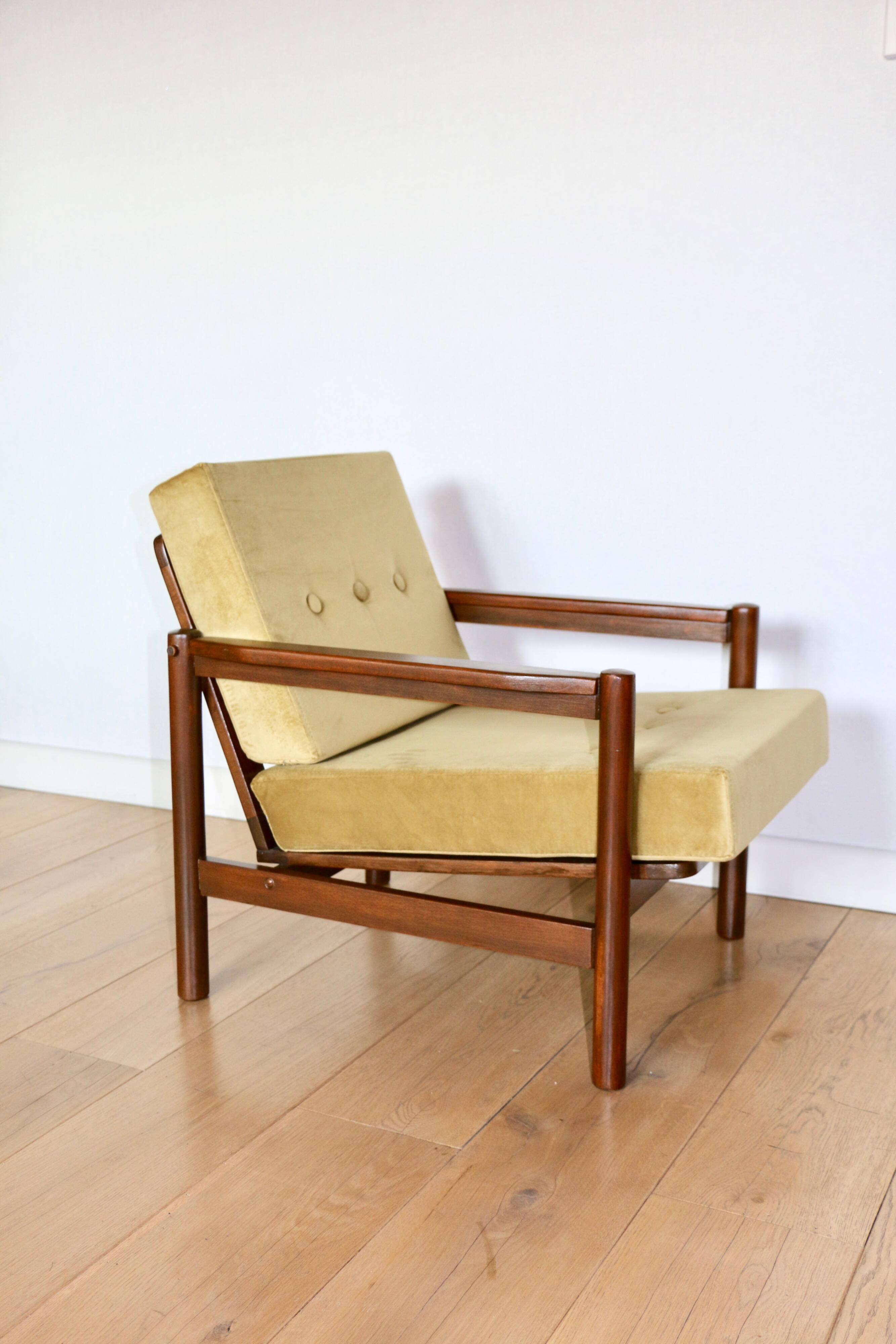 Fauteuil Vintage en Velours Olive, Années 70