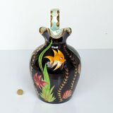 Large pitcher / Monaco vase in polychrome earthenware with bas relief decoration of fish on a seabed