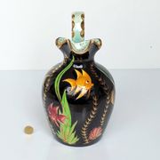 Large pitcher / Monaco vase in polychrome earthenware with bas relief decoration of fish on a seabed