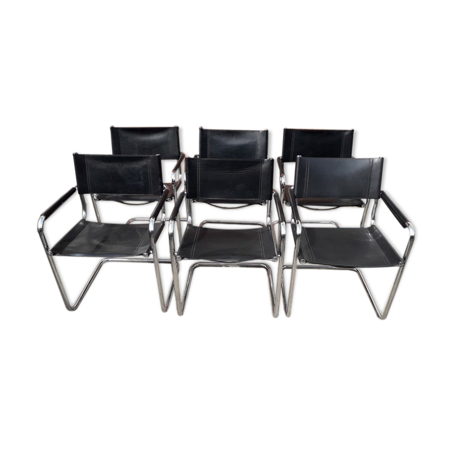 6 Bauhaus armchairs steel and leather / design