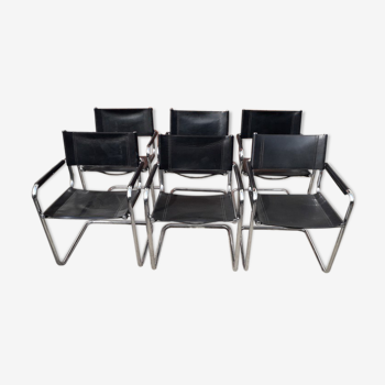 6 Bauhaus armchairs steel and leather / design