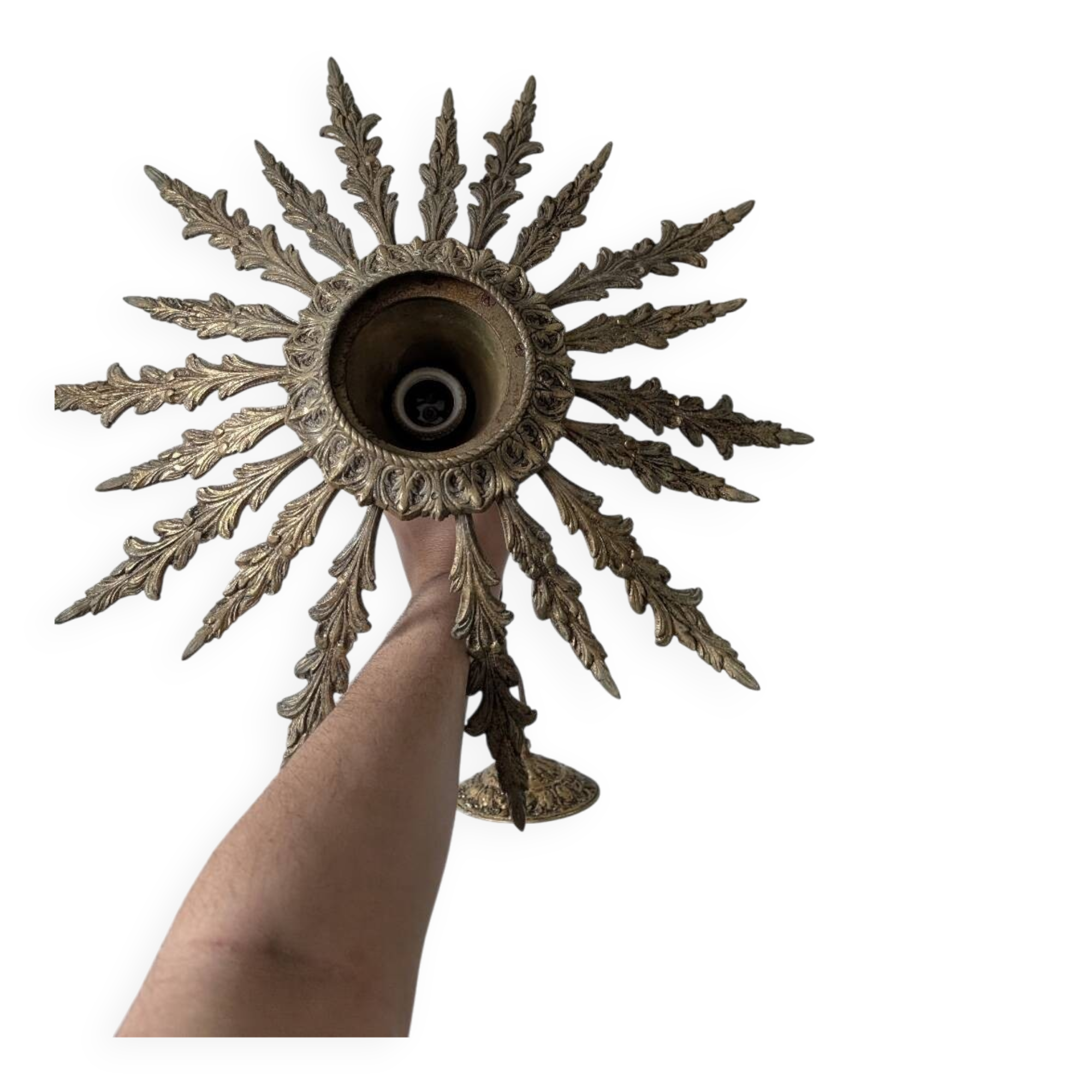 Vintage sun suspension in gilded bronze – Hollywood Regency style
