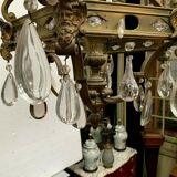 Lustre cage bronze renaissance style and colorful glass pendeloques XIX