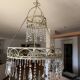 Patinated iron chandelier with pendants, romantic / shabby chic style.
