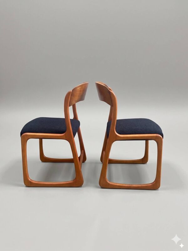 Paire de chaises traîneau Baumann vintage bois courbé teinte miel