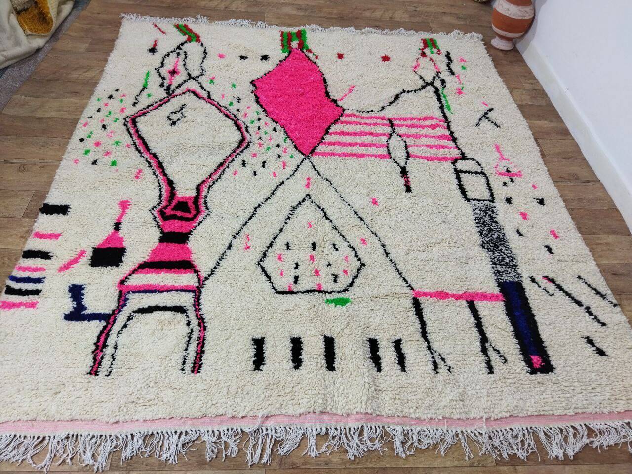 Handmade wool Berber rug 266 x 242 cm