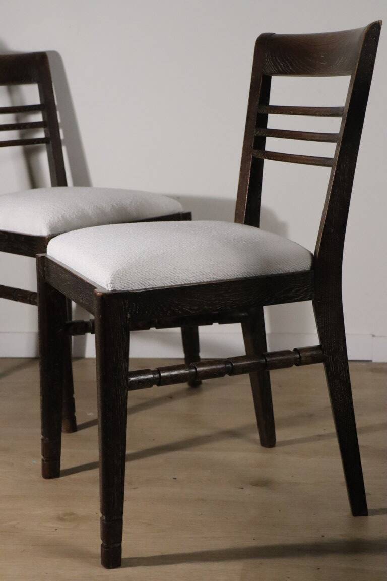 Set of 4 modernist chairs in oak and bouclé fabric, 1940