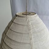 Small Japanese-style natural rattan and linen pendant light in the shape of a drop H40 D35