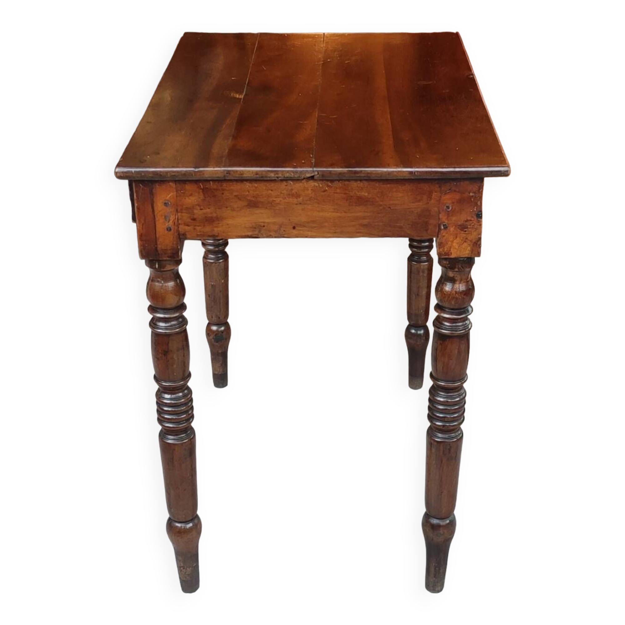 Old small desk side table / 1 drawer / turned wood feet