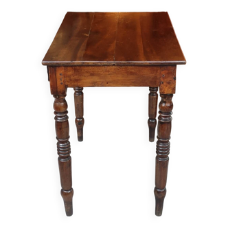 Old small desk side table / 1 drawer / turned wood feet