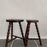 Pair of tripod stools turned wood