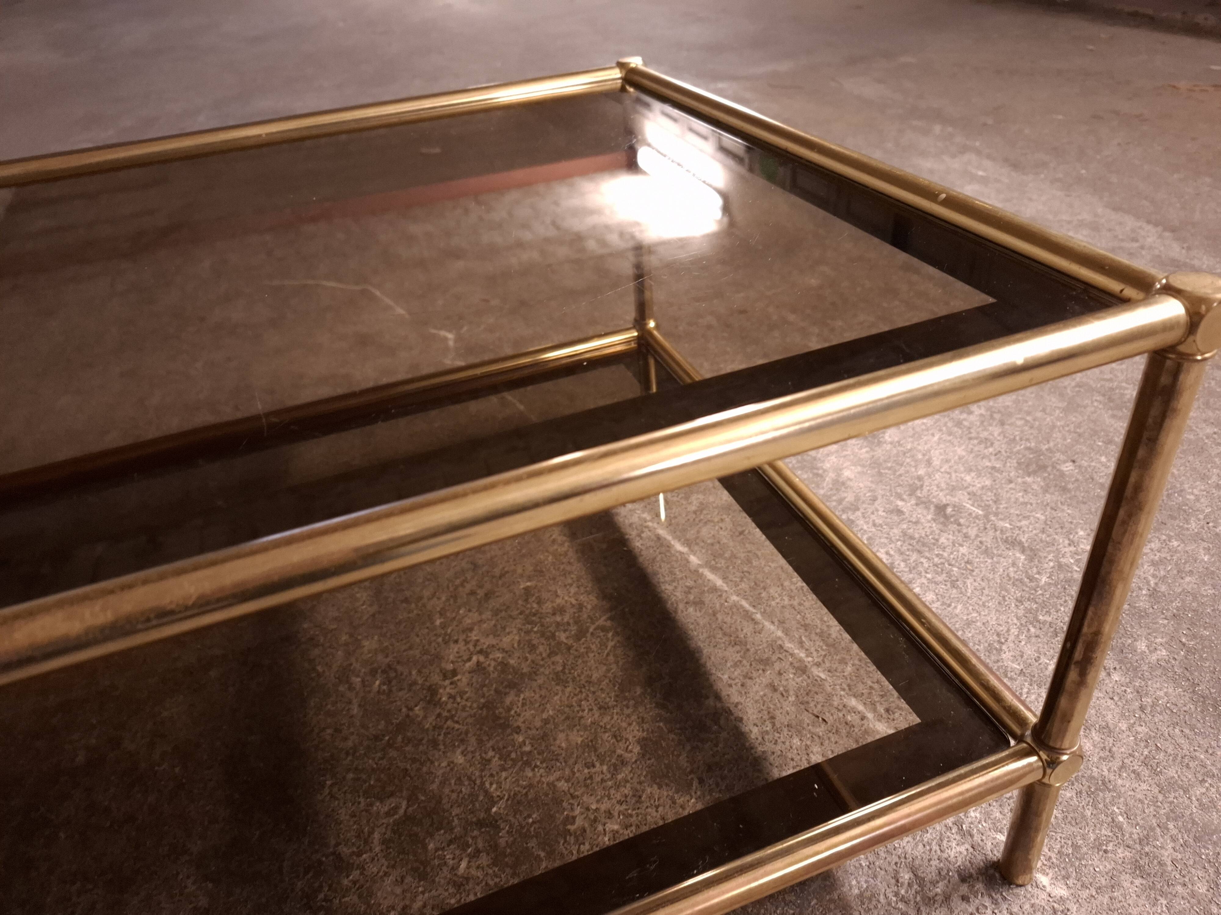 Vintage 80's brass coffee table, glass tops